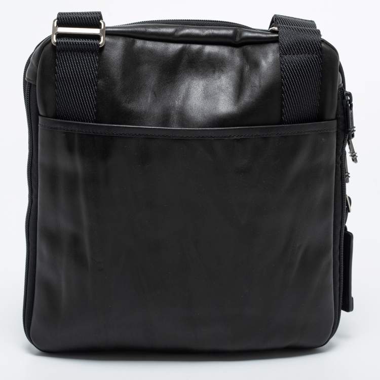 Pre Owned Tumi Black Leather Alpha Bravo Arnold Zip Flap Expandable Messenger Bag