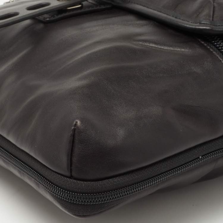 Pre Owned Tumi Black Leather Alpha Bravo Arnold Zip Flap Expandable Messenger Bag