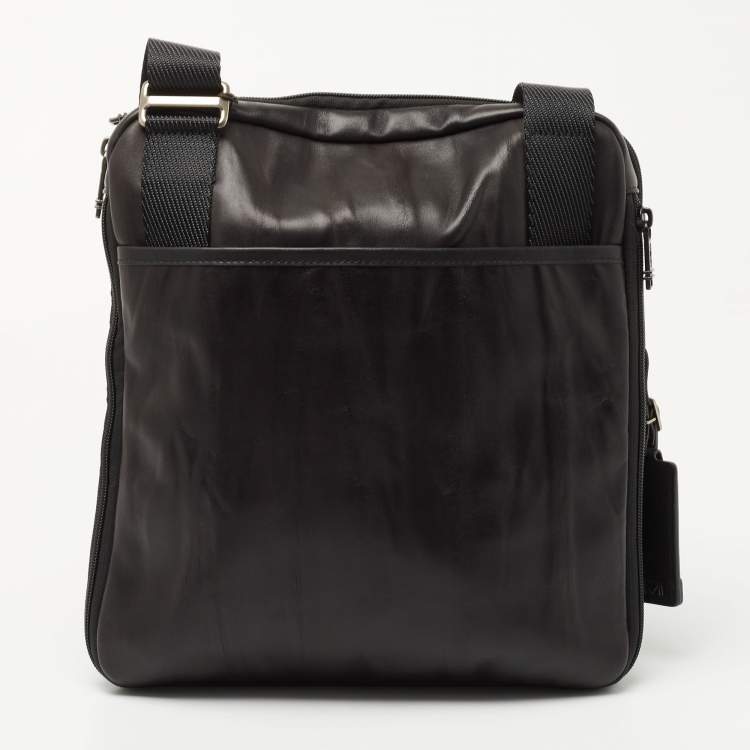 Pre Owned Tumi Black Leather Alpha Bravo Arnold Zip Flap Expandable Messenger Bag