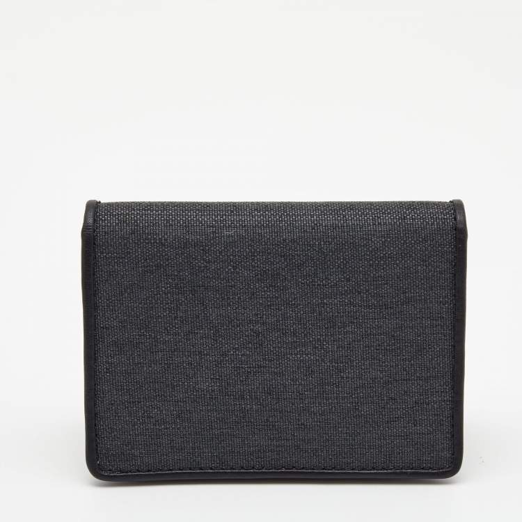 Pre Owned Tumi Grey/Black Fabric And Leather Bifold Card Case