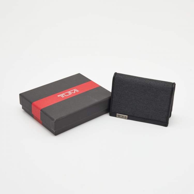 Pre Owned Tumi Grey/Black Fabric And Leather Bifold Card Case
