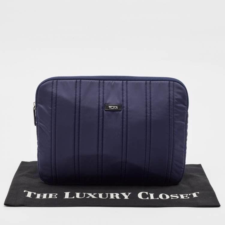 Pre Owned TUMI Navy Blue Stripe Nylon Laptop Sleeve 