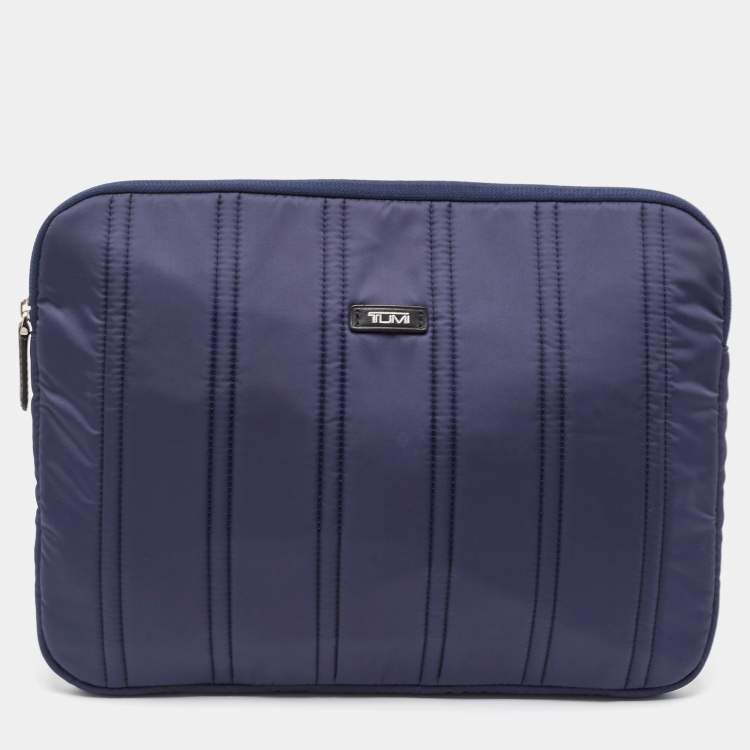 Pre Owned TUMI Navy Blue Stripe Nylon Laptop Sleeve 