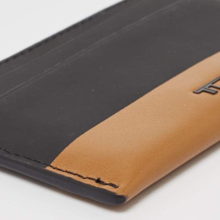Pre Owned Tumi Black/Brown Leather Logo Card Holder