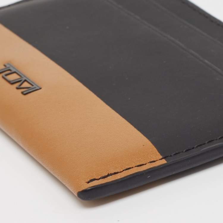 Pre Owned Tumi Black/Brown Leather Logo Card Holder