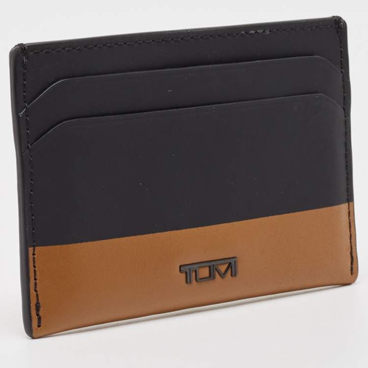 Pre Owned Tumi Black/Brown Leather Logo Card Holder