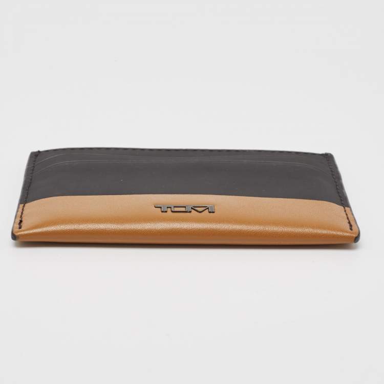 Pre Owned Tumi Black/Brown Leather Logo Card Holder