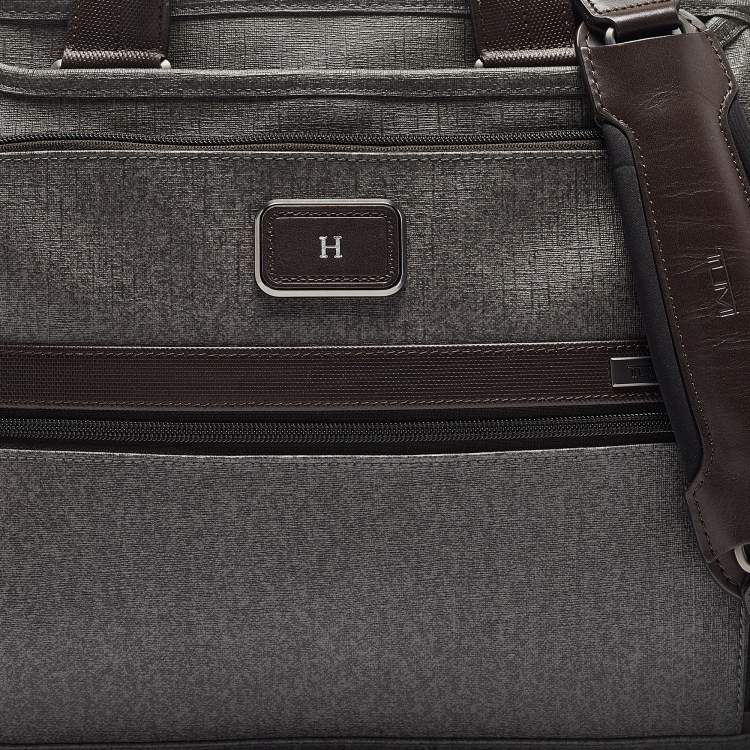 Pre Owned TUMI Grey/Brown Coated Canvas and Leather Alpha 2 Slim Deluxe Portfolio Bag