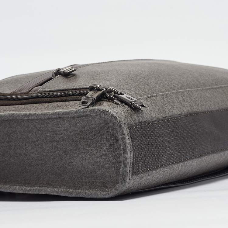 Pre Owned TUMI Grey/Brown Coated Canvas and Leather Alpha 2 Slim Deluxe Portfolio Bag