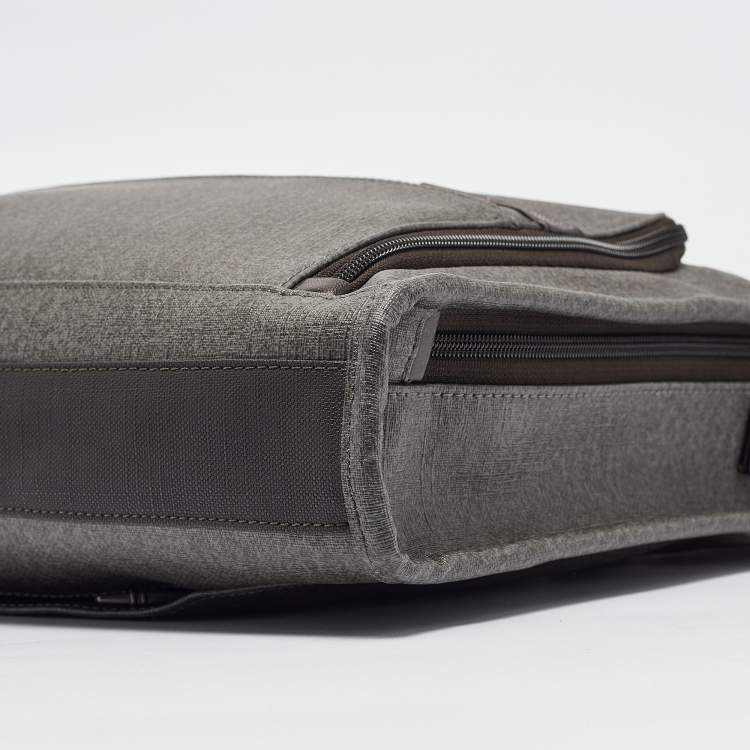 Pre Owned TUMI Grey/Brown Coated Canvas and Leather Alpha 2 Slim Deluxe Portfolio Bag