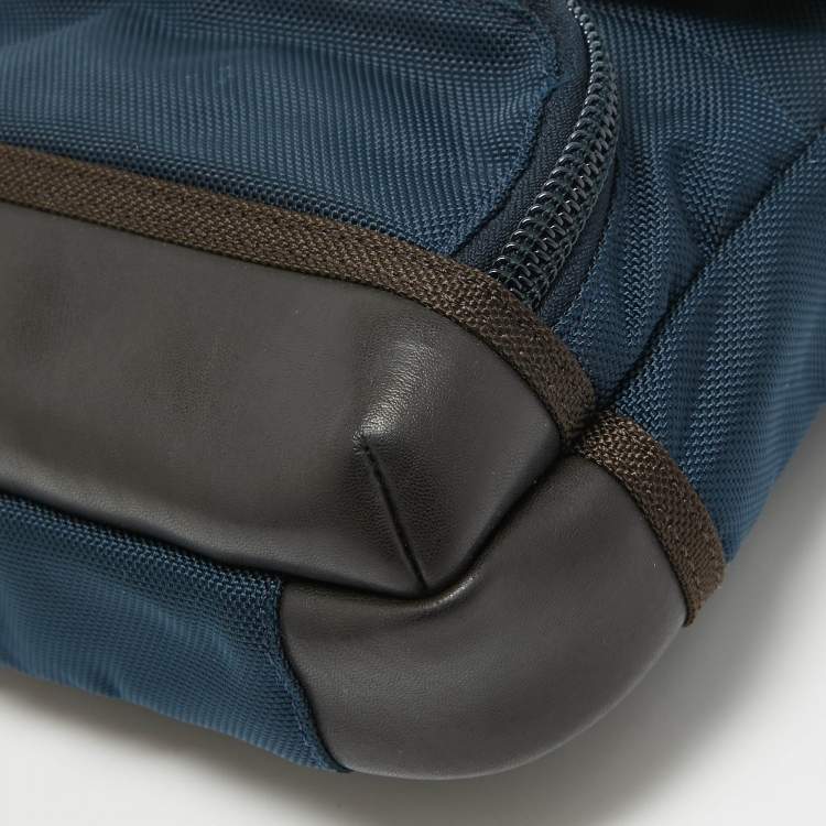Pre Owned TUMI Navy Blue/Brown Leather and Nylon Alpha Bravo Barstow Messenger Bag