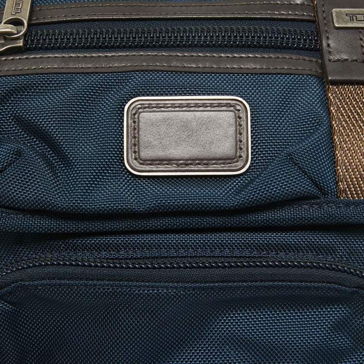 Pre Owned TUMI Navy Blue/Brown Leather and Nylon Alpha Bravo Barstow Messenger Bag