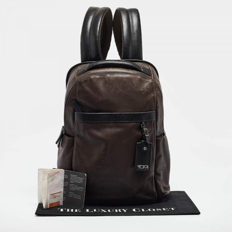 Pre Owned TUMI Dark Brown/Black Leather Clayton Backpack