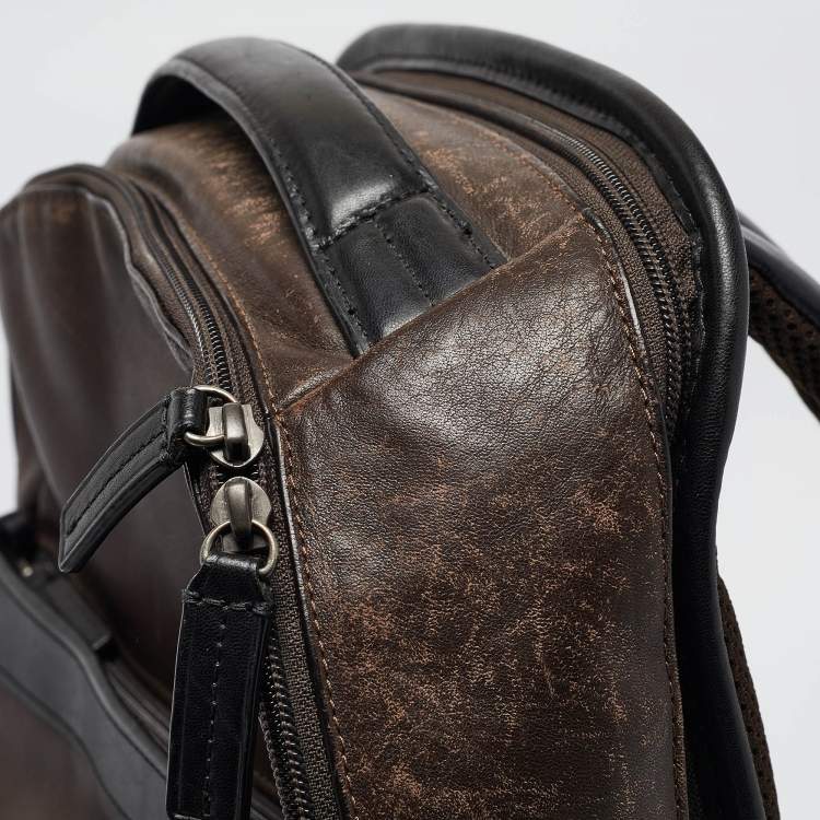 Pre Owned TUMI Dark Brown/Black Leather Clayton Backpack