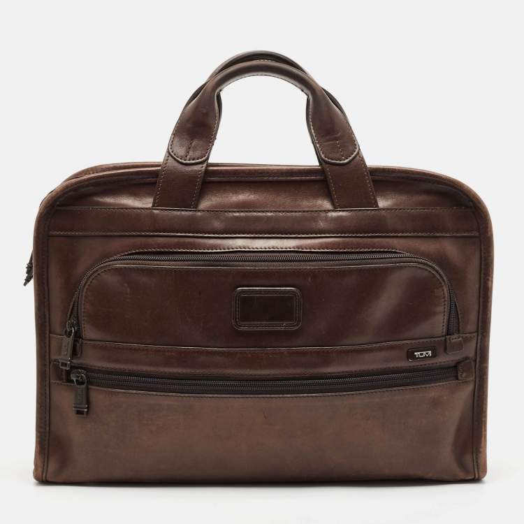 Pre Owned TUMI Brown Leather Alpha Slim Briefcase