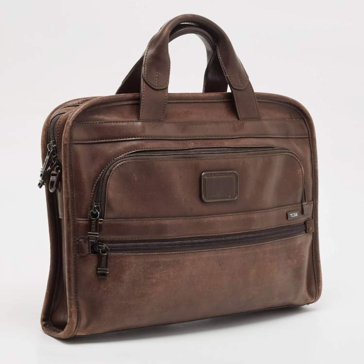 Pre Owned TUMI Brown Leather Alpha Slim Briefcase