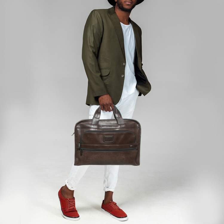 Pre Owned TUMI Brown Leather Alpha Slim Briefcase