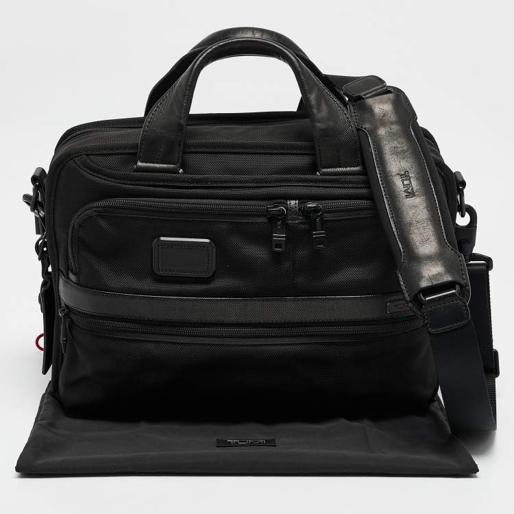 Pre Owned TUMI Black Leather and Nylon Alpha 3 Expandable Organizer Laptop Bag