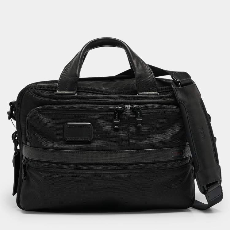 Pre Owned TUMI Black Leather and Nylon Alpha 3 Expandable Organizer Laptop Bag