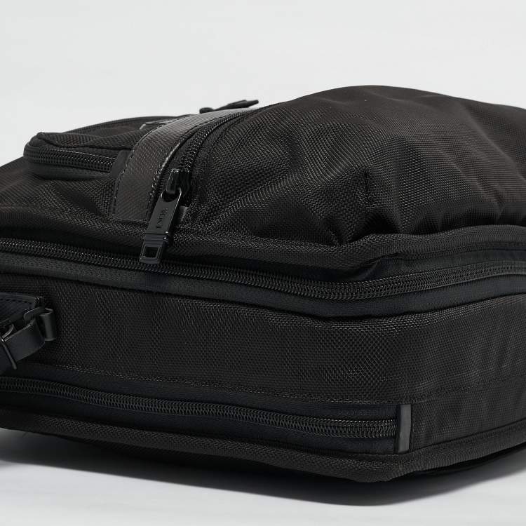 Pre Owned TUMI Black Leather and Nylon Alpha 3 Expandable Organizer Laptop Bag