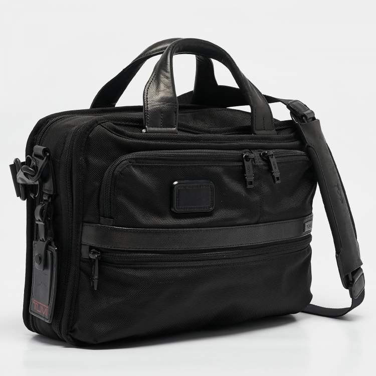 Pre Owned TUMI Black Leather and Nylon Alpha 3 Expandable Organizer Laptop Bag