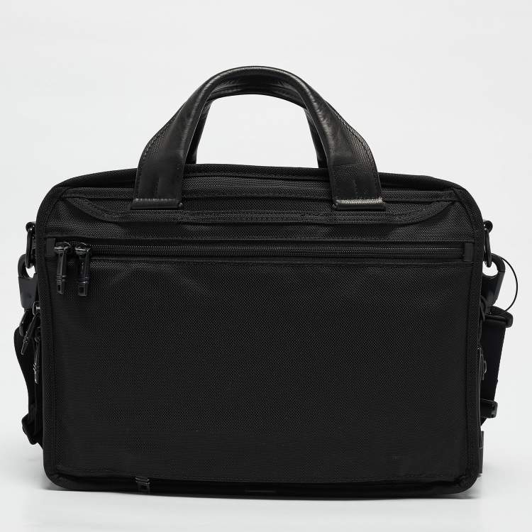 Pre Owned TUMI Black Leather and Nylon Alpha 3 Expandable Organizer Laptop Bag