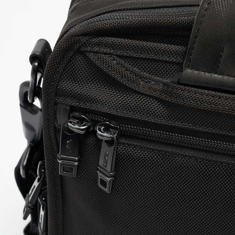 Pre Owned TUMI Black Leather and Nylon Alpha 3 Expandable Organizer Laptop Bag