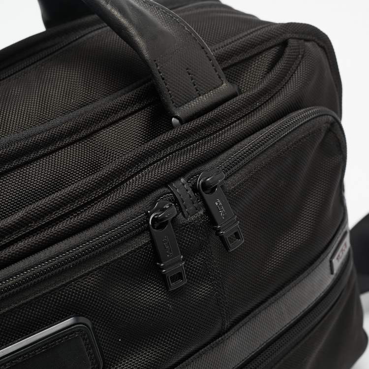 Pre Owned TUMI Black Leather and Nylon Alpha 3 Expandable Organizer Laptop Bag