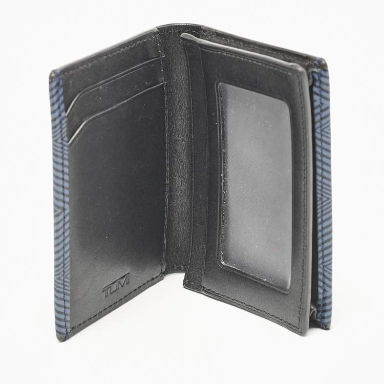 Pre Owned TUMI Blue/Black Printed Leather Gusseted Card Case