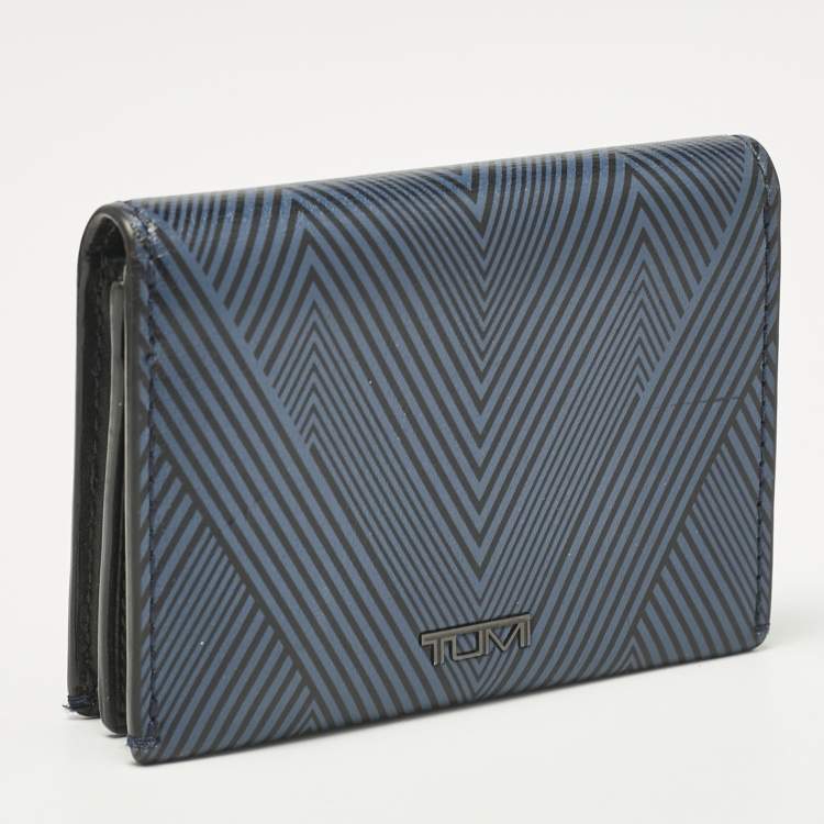 Pre Owned TUMI Blue/Black Printed Leather Gusseted Card Case