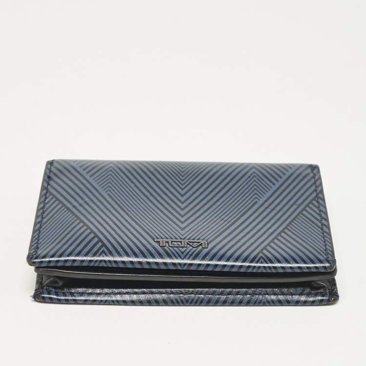 Pre Owned TUMI Blue/Black Printed Leather Gusseted Card Case