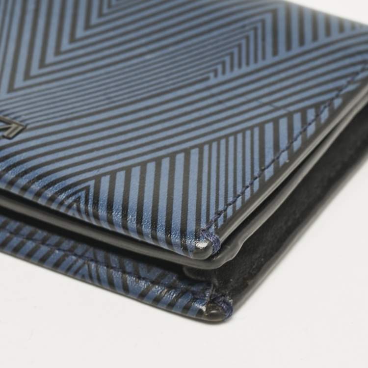 Pre Owned TUMI Blue/Black Printed Leather Gusseted Card Case