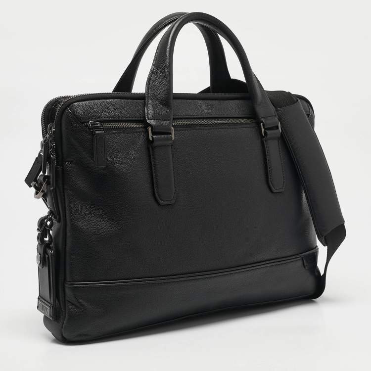 Pre Owned Tumi Black Leather Double Zip Briefcase Bag