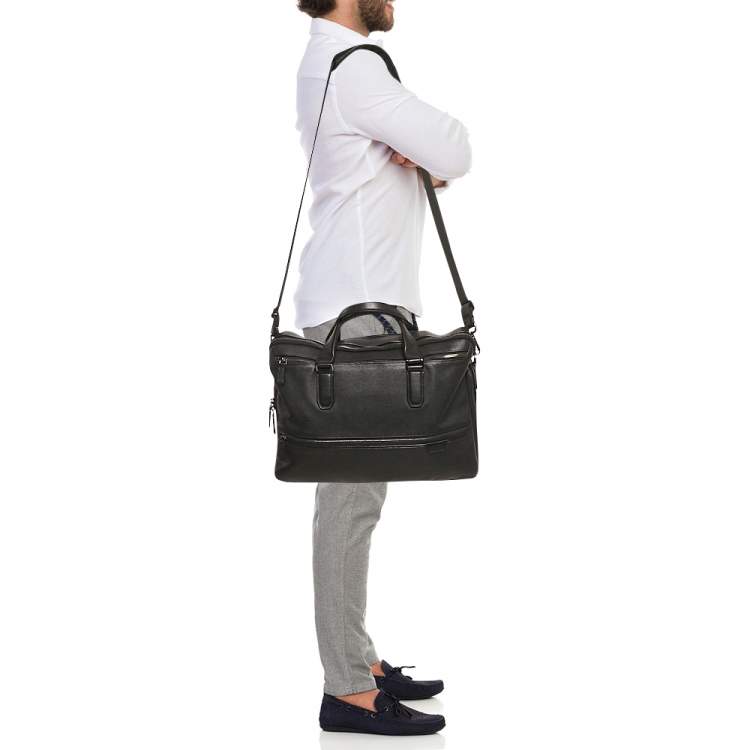 Pre Owned Tumi Black Leather Harrison Double Zip Briefcase Bag