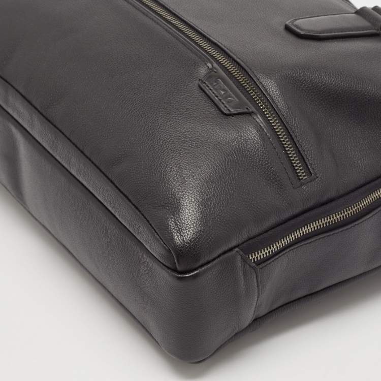 Pre Owned Tumi Black Leather Harrison Double Zip Briefcase Bag