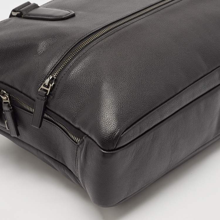 Pre Owned Tumi Black Leather Harrison Double Zip Briefcase Bag