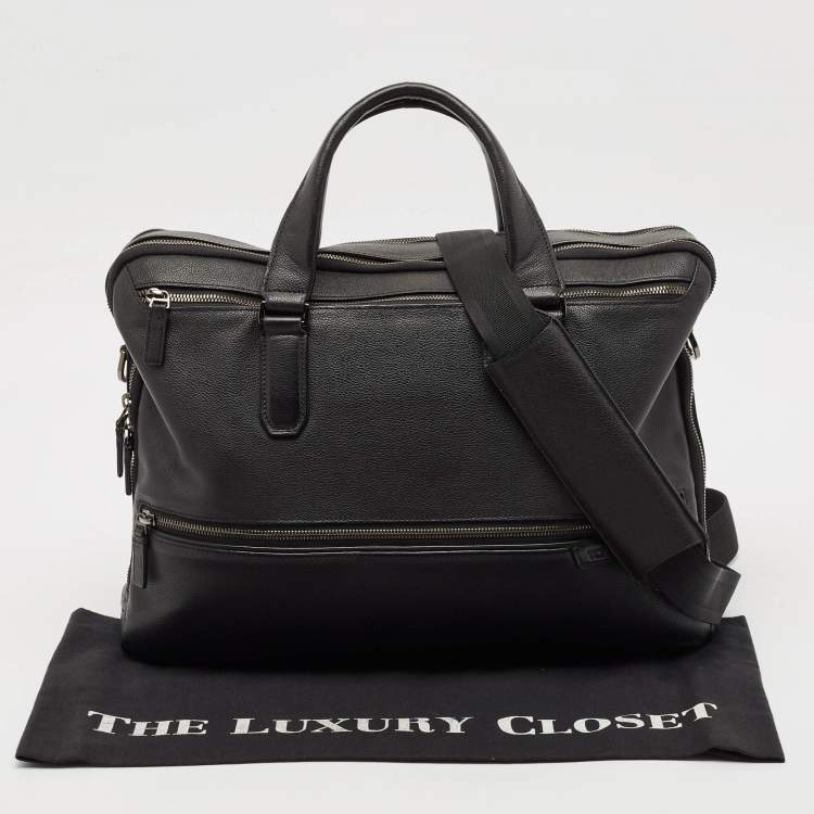 Pre Owned Tumi Black Leather Harrison Double Zip Briefcase Bag