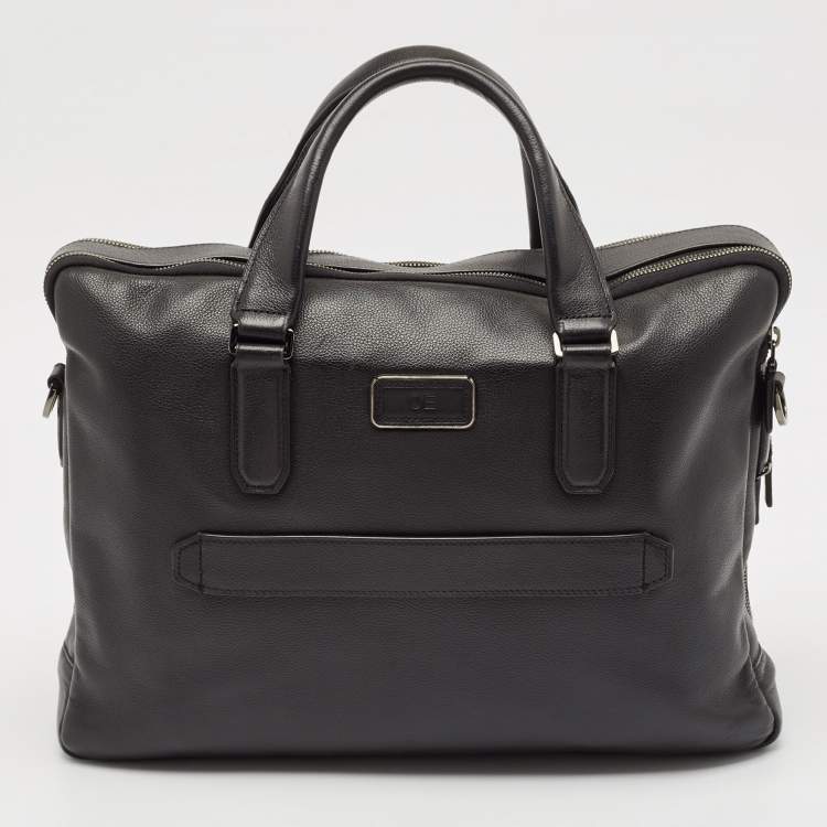 Pre Owned Tumi Black Leather Harrison Double Zip Briefcase Bag
