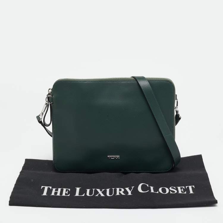 Pre Owned TUMI Dark Green Leather Zip Crossbody Bag