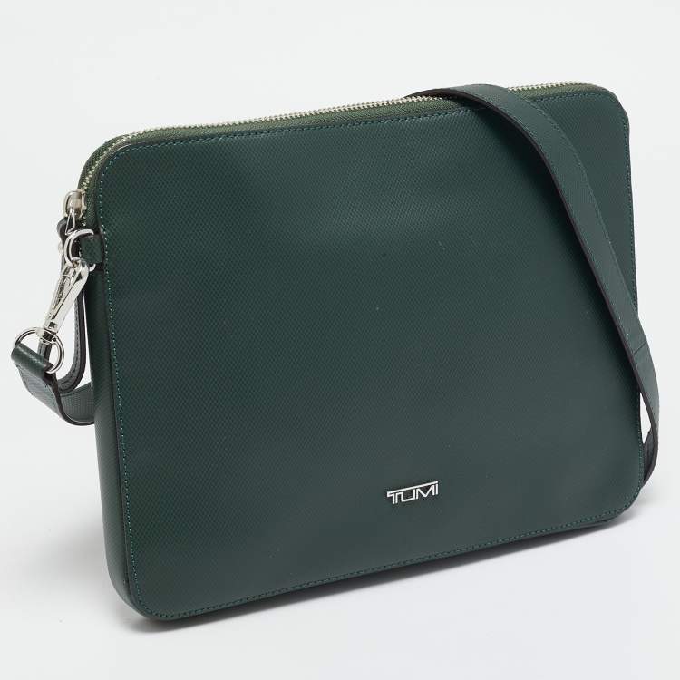 Pre Owned TUMI Dark Green Leather Zip Crossbody Bag