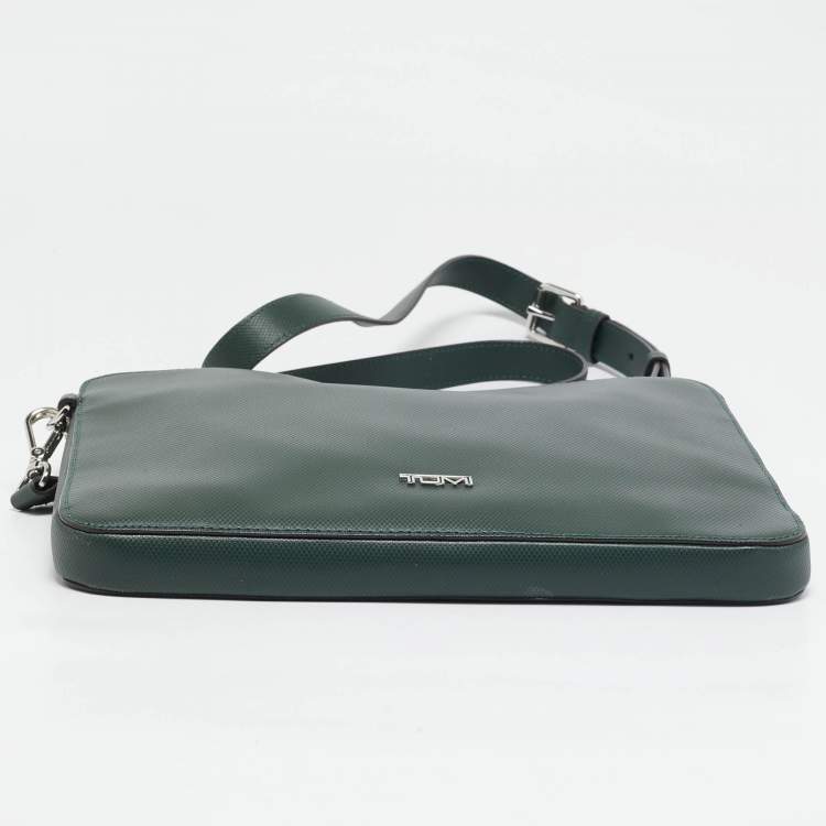 Pre Owned TUMI Dark Green Leather Zip Crossbody Bag