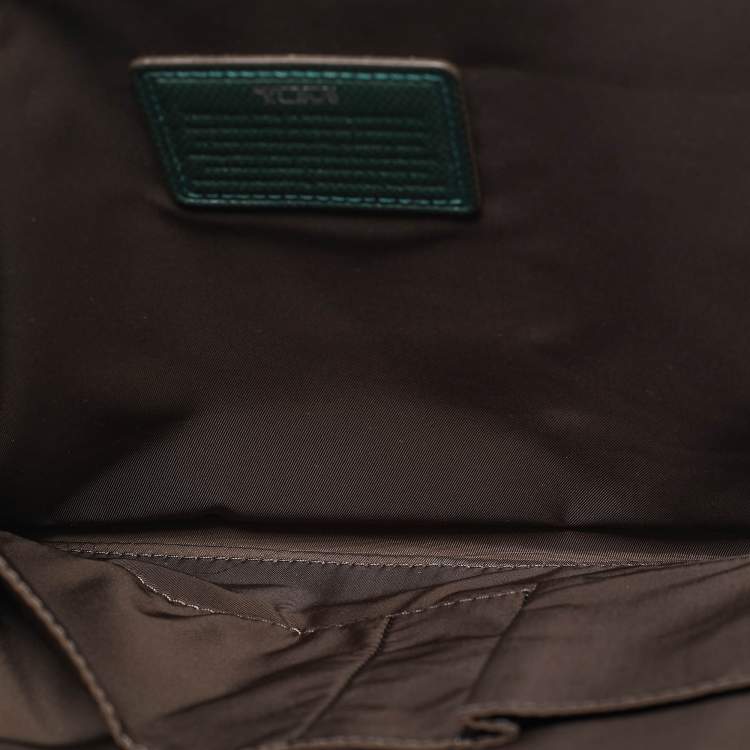 Pre Owned TUMI Dark Green Leather Zip Crossbody Bag