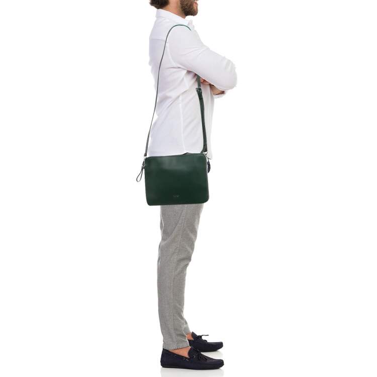Pre Owned TUMI Dark Green Leather Zip Crossbody Bag
