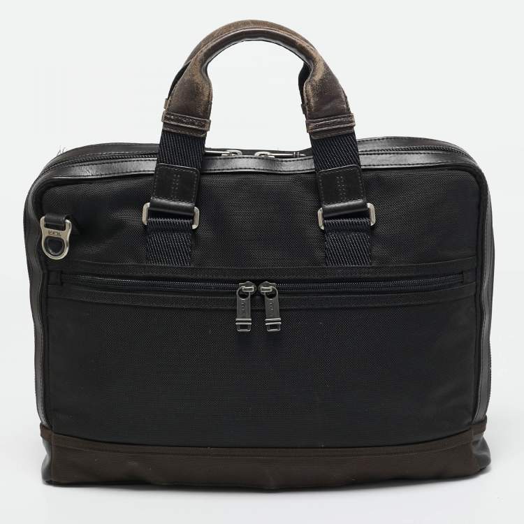 Pre Owned TUMI Black/Brown Nylon Alpha Bravo Andrews Slim Briefcase