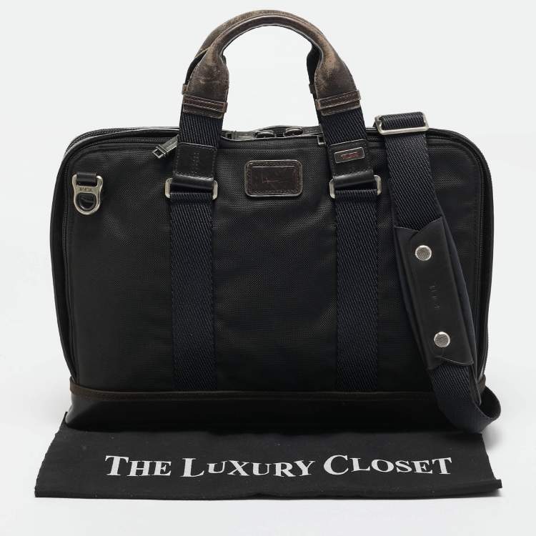 Pre Owned TUMI Black/Brown Nylon Alpha Bravo Andrews Slim Briefcase