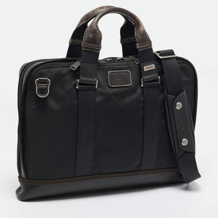 Pre Owned TUMI Black/Brown Nylon Alpha Bravo Andrews Slim Briefcase