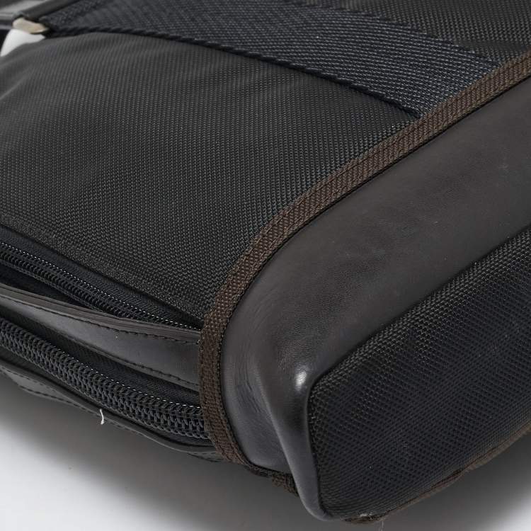 Pre Owned TUMI Black/Brown Nylon Alpha Bravo Andrews Slim Briefcase