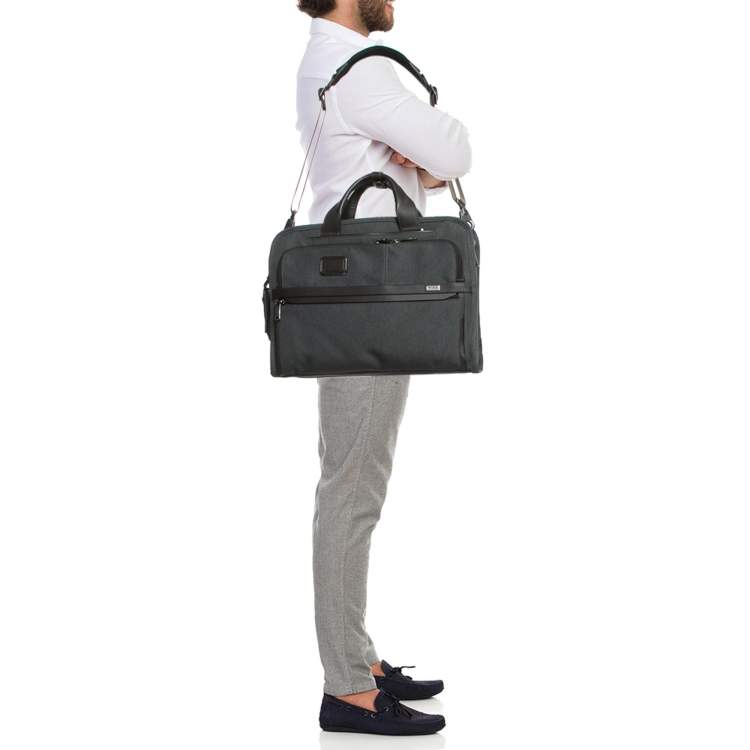 Pre Owned TUMI Grey/Brown Fabric and Leather Alpha 3 Slim Three Way Laptop Bag