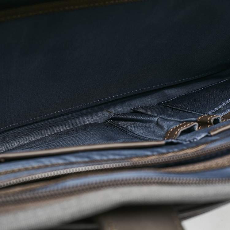 Pre Owned TUMI Grey/Brown Fabric and Leather Alpha 3 Slim Three Way Laptop Bag