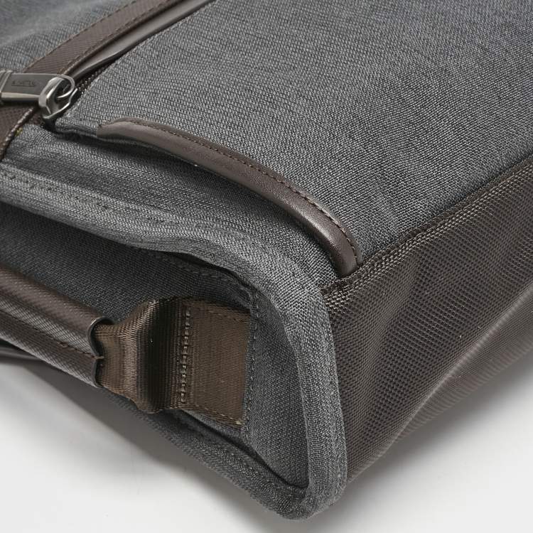 Pre Owned TUMI Grey/Brown Fabric and Leather Alpha 3 Slim Three Way Laptop Bag